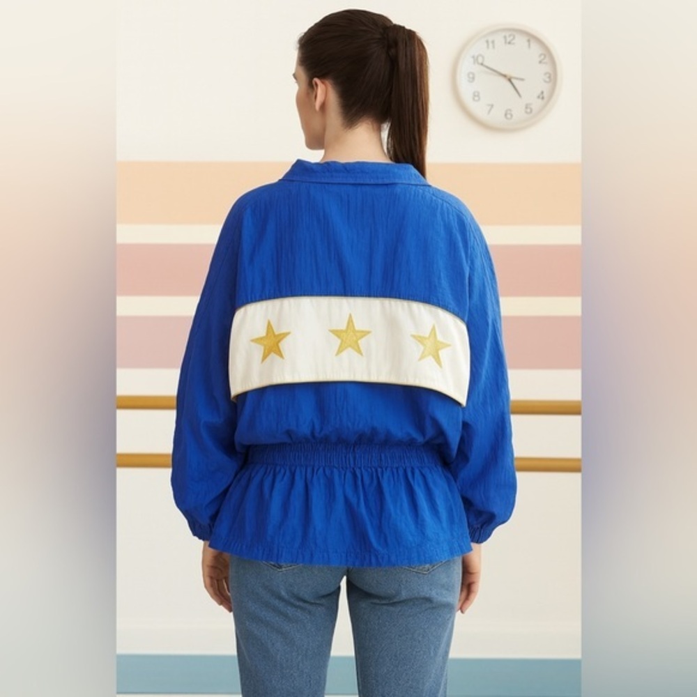 Vintage Retro 80s 90s Atlantic Beach Blue Gold Parachute Windbreaker EUC 2X 1125